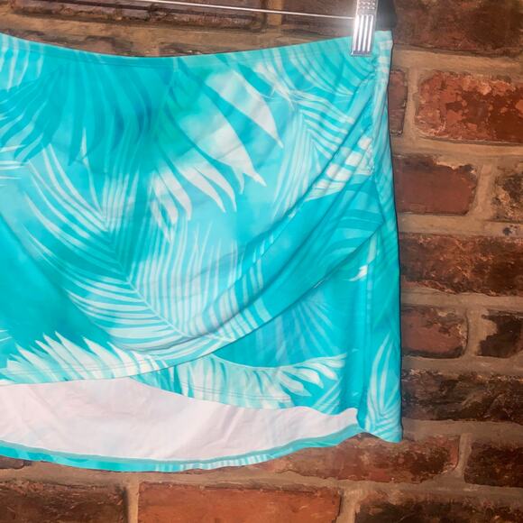 Jantzen Teal Blue Tropical Hawaiian Swim Bathing Suit Over Skirt Women's Size 14 - Picture 4 of 8